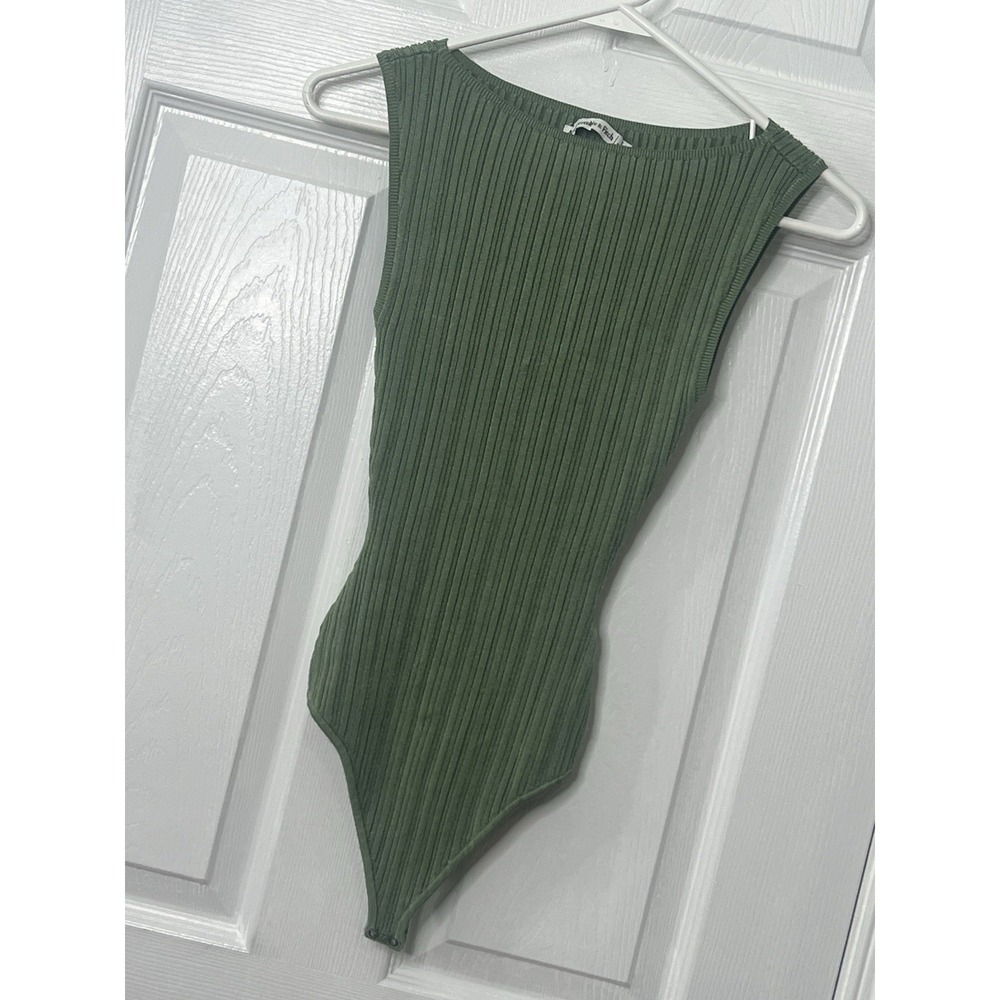 Abercrombie & Fitch Olive Ribbed Bodysuit Sleeveless Minimalist Quiet Luxury S - Picture 2 of 8